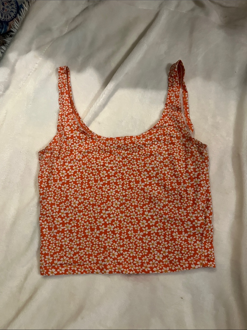 Forever 21 Orange Floral Scoop Tank Top